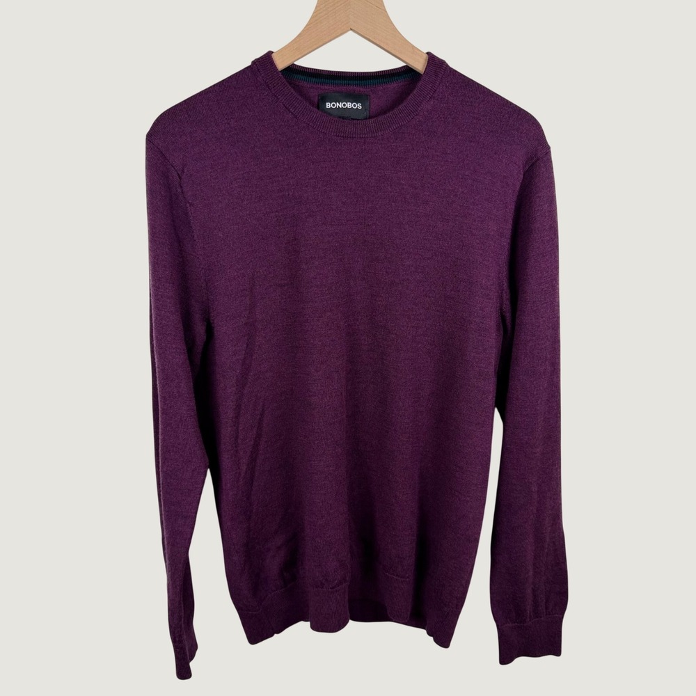Bonobos Mens Large Slim Fit Merino Wool Knit Crew Neck Sweater Purple Preppy
